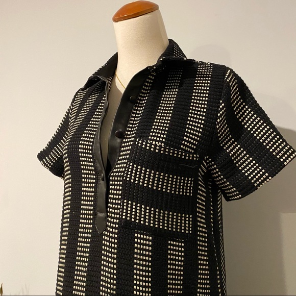 Zara woven striped dress with faux leather pleats - Picture 6 of 9